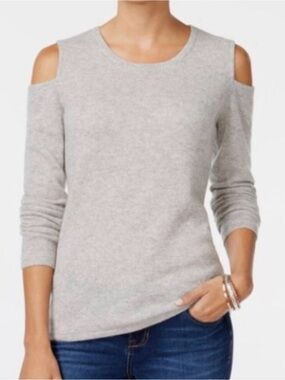 CASHMERE Charter Club Luxury Cold-Shoulder Lightweight Gray Women's Sweater Med